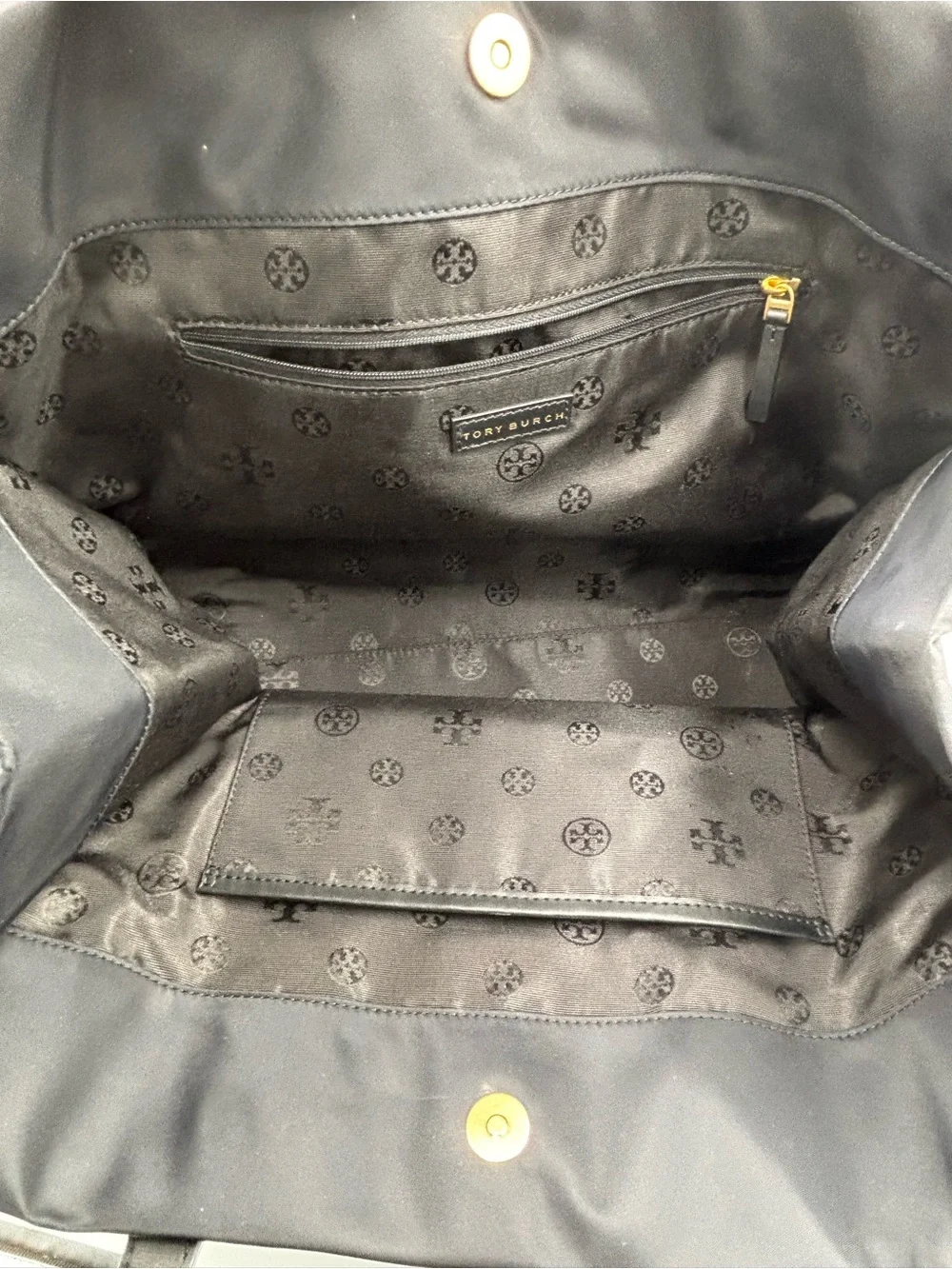 Tory Burch Black Nylon Tote with Gold Hardware